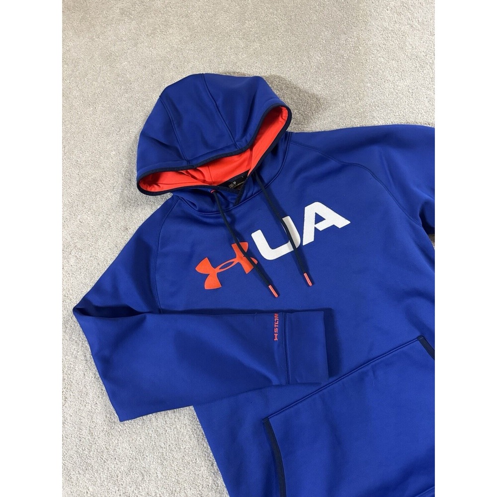 Under Armour Hoodie Mens Small Blue/ Orange Pullover Sweatshirt - UA STORM